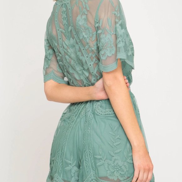 Deep V-neck Crochet Lace Romper - Picture 2 of 3